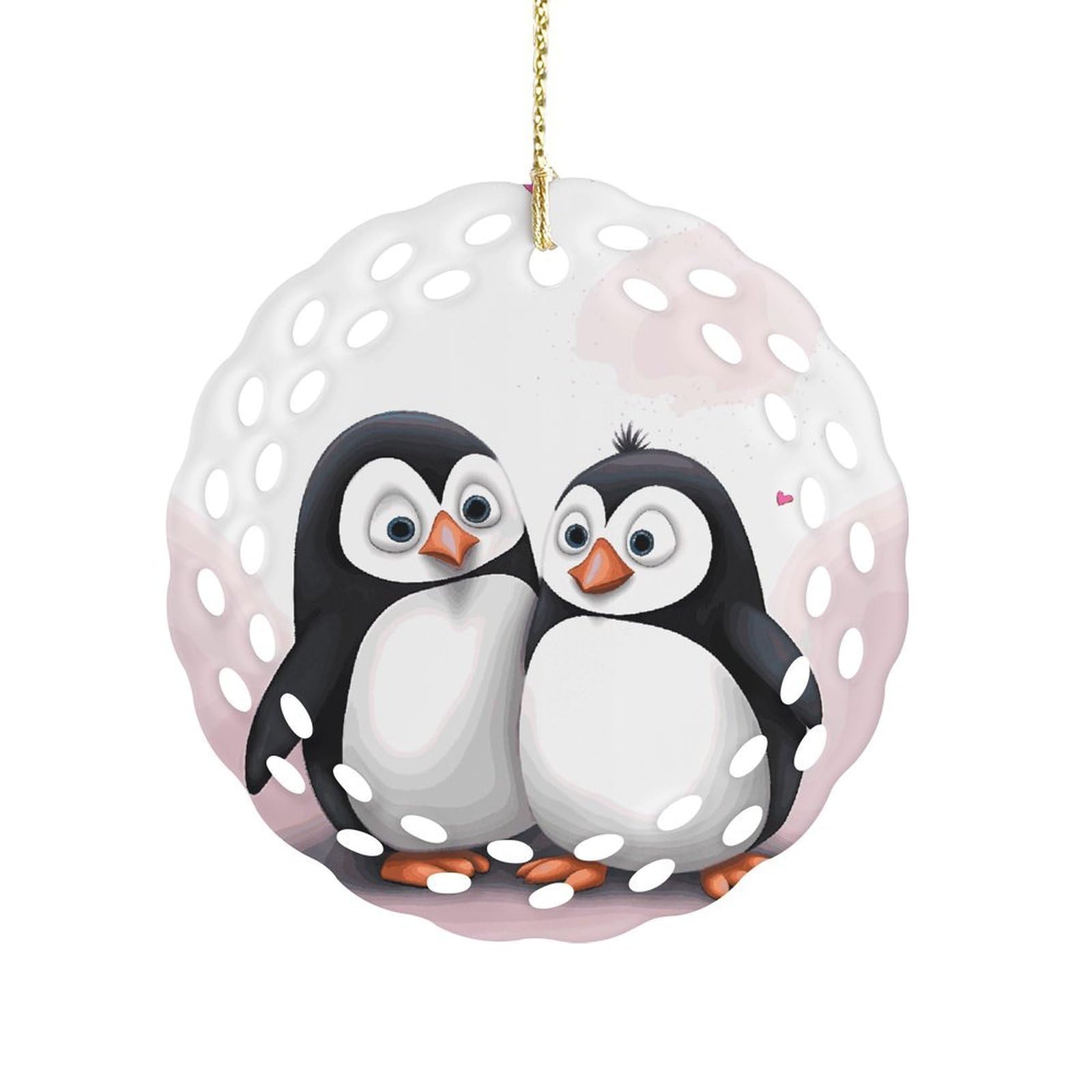 Btcowzrv Style I Love Penguins Ceramic Ornament,Round Ornaments With Hole Easy To Hang,Hanging Ornament For Wedding Party Home Window Garden Christmas Day Decor