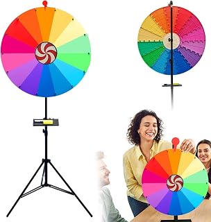 Generisch 61 cm Drehendes Preisrad, 14 Farben, Drehbares Kritzelspiel mit Löschbarem, auf dem Boden Stehend, Verstellbar von 94 cm - 165 cm, Verstaubares Glücksrad mit Ablage
