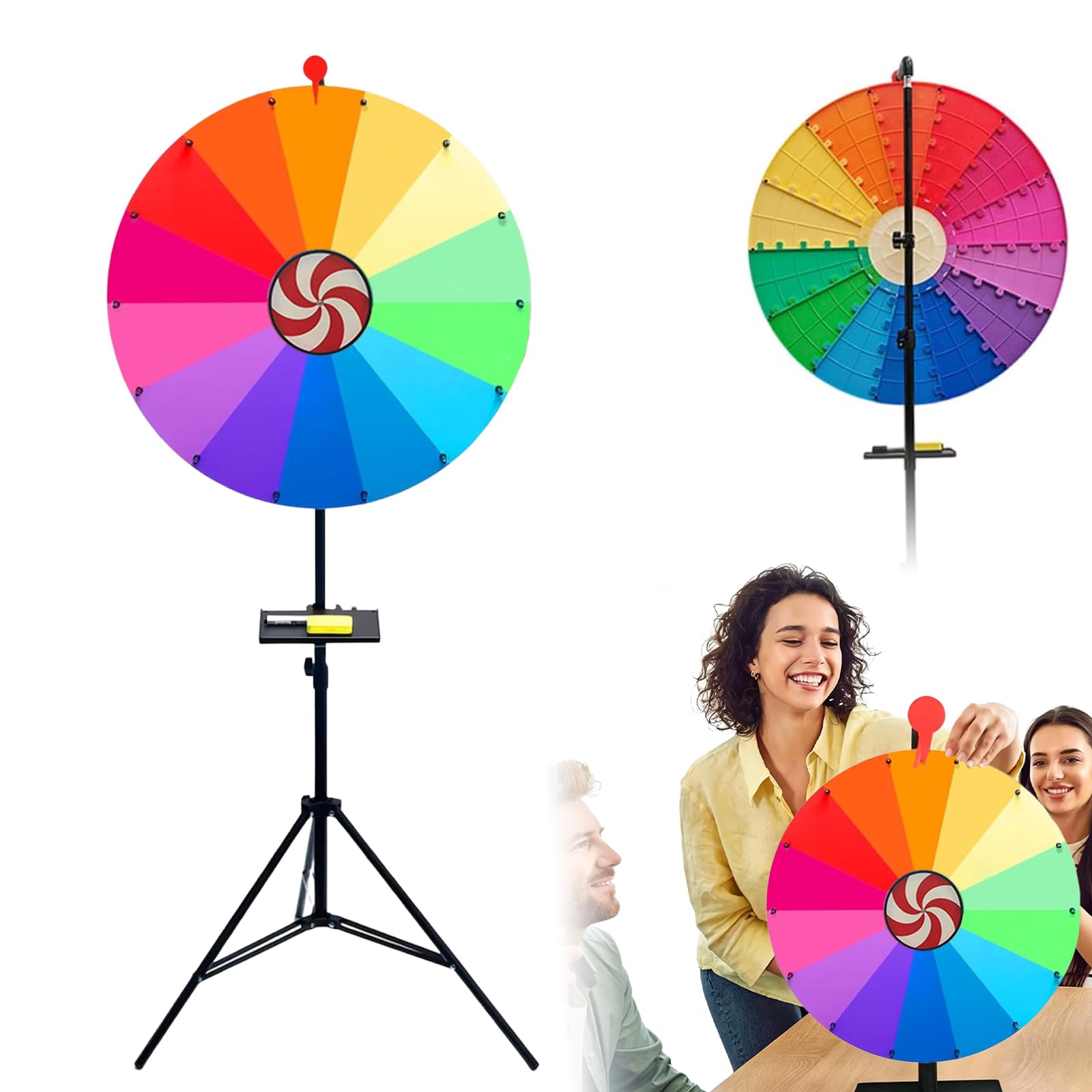 Generisch 61 cm Drehendes Preisrad, 14 Farben, Drehbares Kritzelspiel mit Löschbarem, auf dem Boden Stehend, Verstellbar von 94 cm - 165 cm, Verstaubares Glücksrad mit Ablage