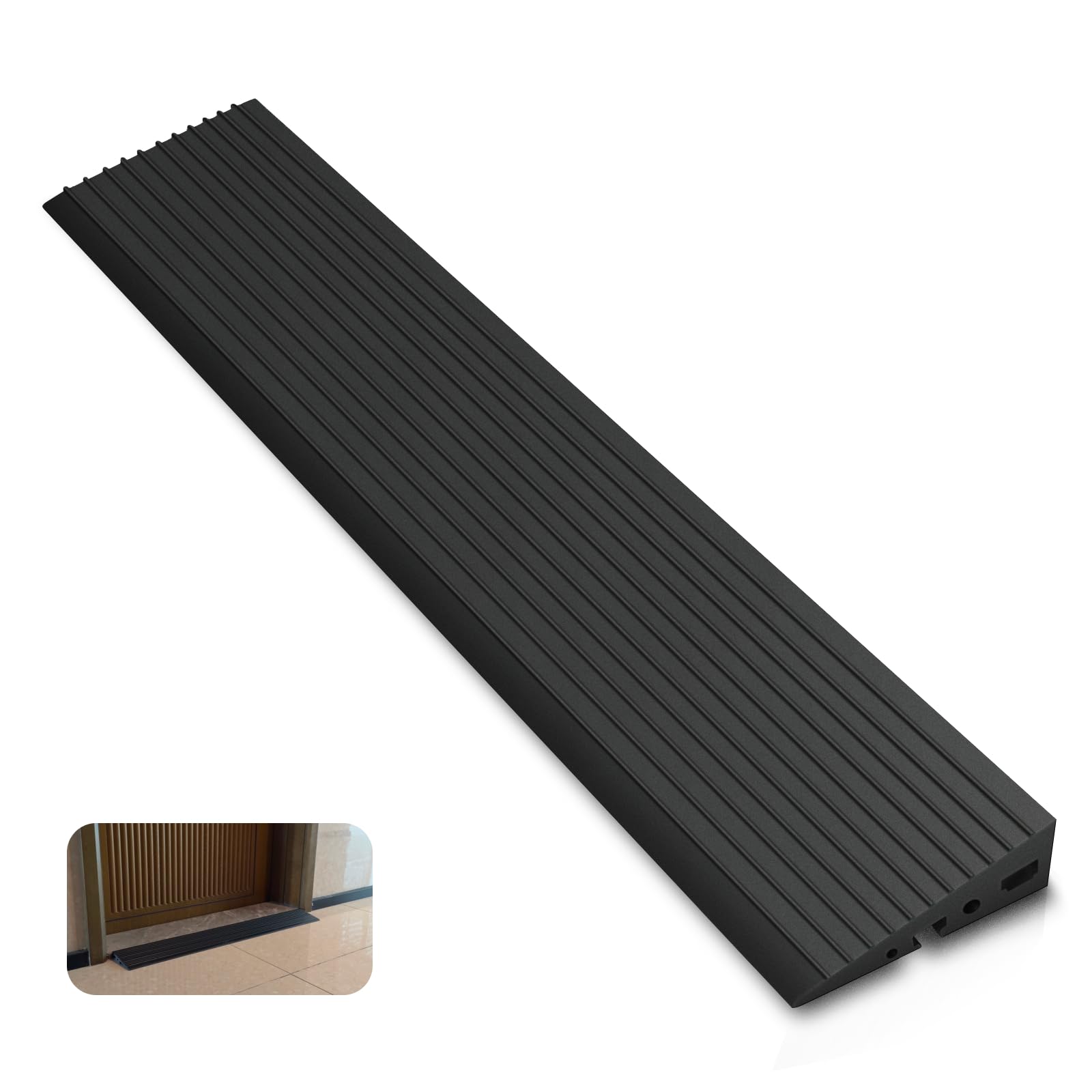 1" Rise No-Drill Natural Rubber Wheelchair Threshold Ramp, 35.5" Cuttable, 2200 LBS Load Capacity, Non-Slip Weather Resistant Doorway Ramp for Wheelchairs, Walkers, Scooters