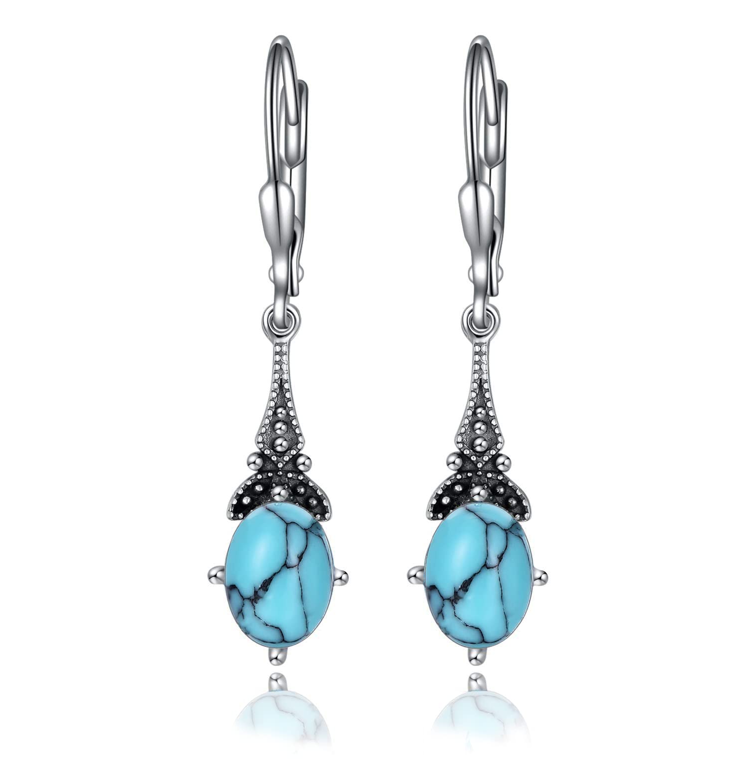AOBOCO Vintage Earrings for Women, Sterling Silver Retro Drop Dangle Leverback
