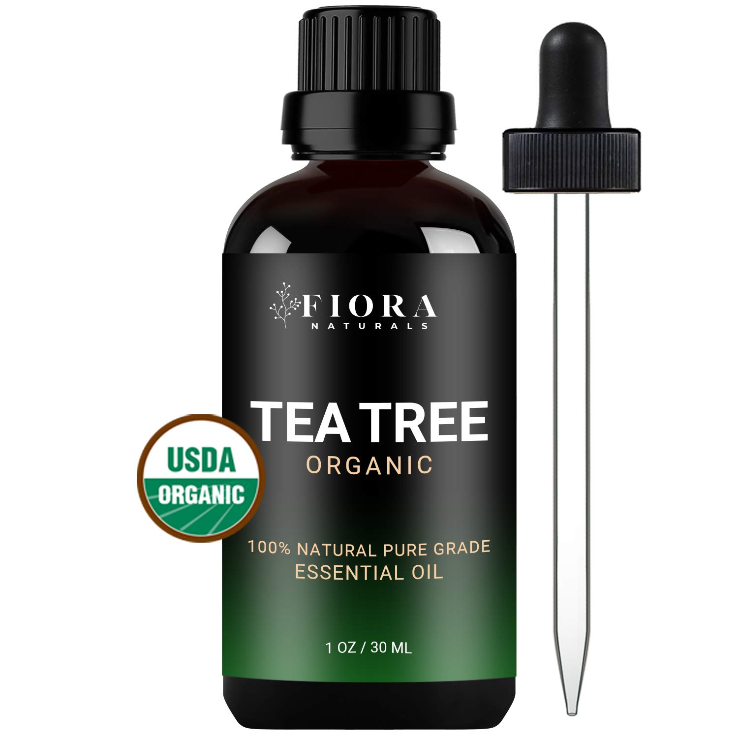 Tea Tree Essential Oil by Fiora Naturals- 100% Pure Organic Tea Tree Oil, Antifungal and Antiseptic for Face, Hair, Skin, Acne, Scalp, Foot and Toenail Fungus. Pure Melaleuca Alternifolia, 1 oz /30ml