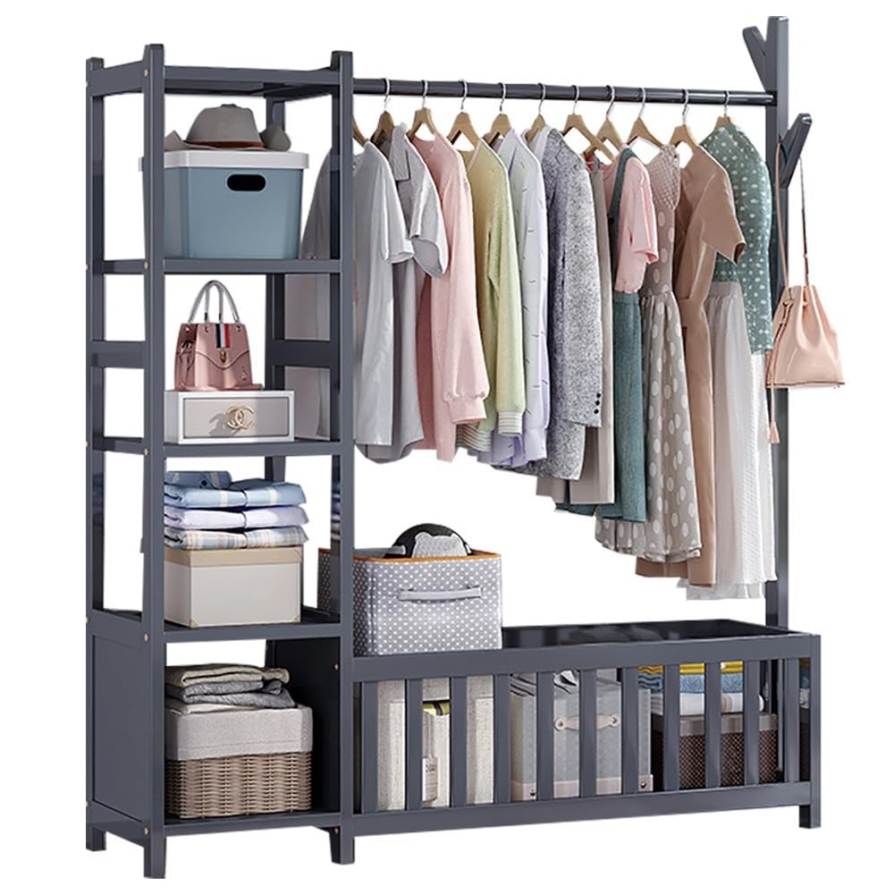 MYUYEE Wooden Coat Rack Stand, Clothes Drying Rack With Shelves, With Shoe Stand, Multifunctional Clothes Rail, Holds Up To 100 Kg, For Home/Office/Entryway/Hallway : 95Cm/115Cm(A-135Cm)