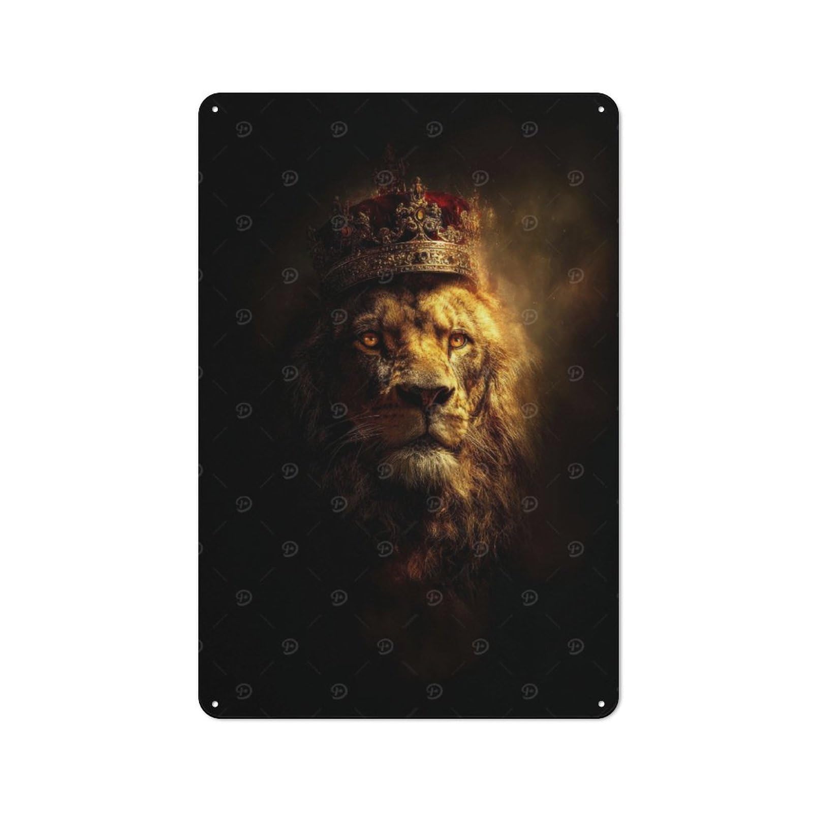 Junmoney Style-4 Lion King Portrait With Crown Classic Metal Wall Decor 30X20cm, Metal Wall Plaque For Hobby Room, Office, Lounge Or Living Room