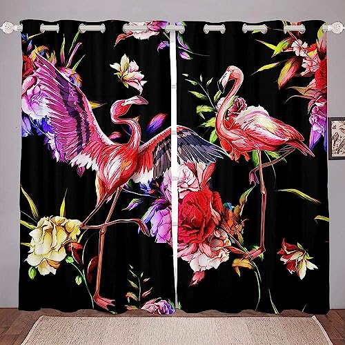 Rideau occultant thermique oeillets impression fleurs oiseaux 3D polyester