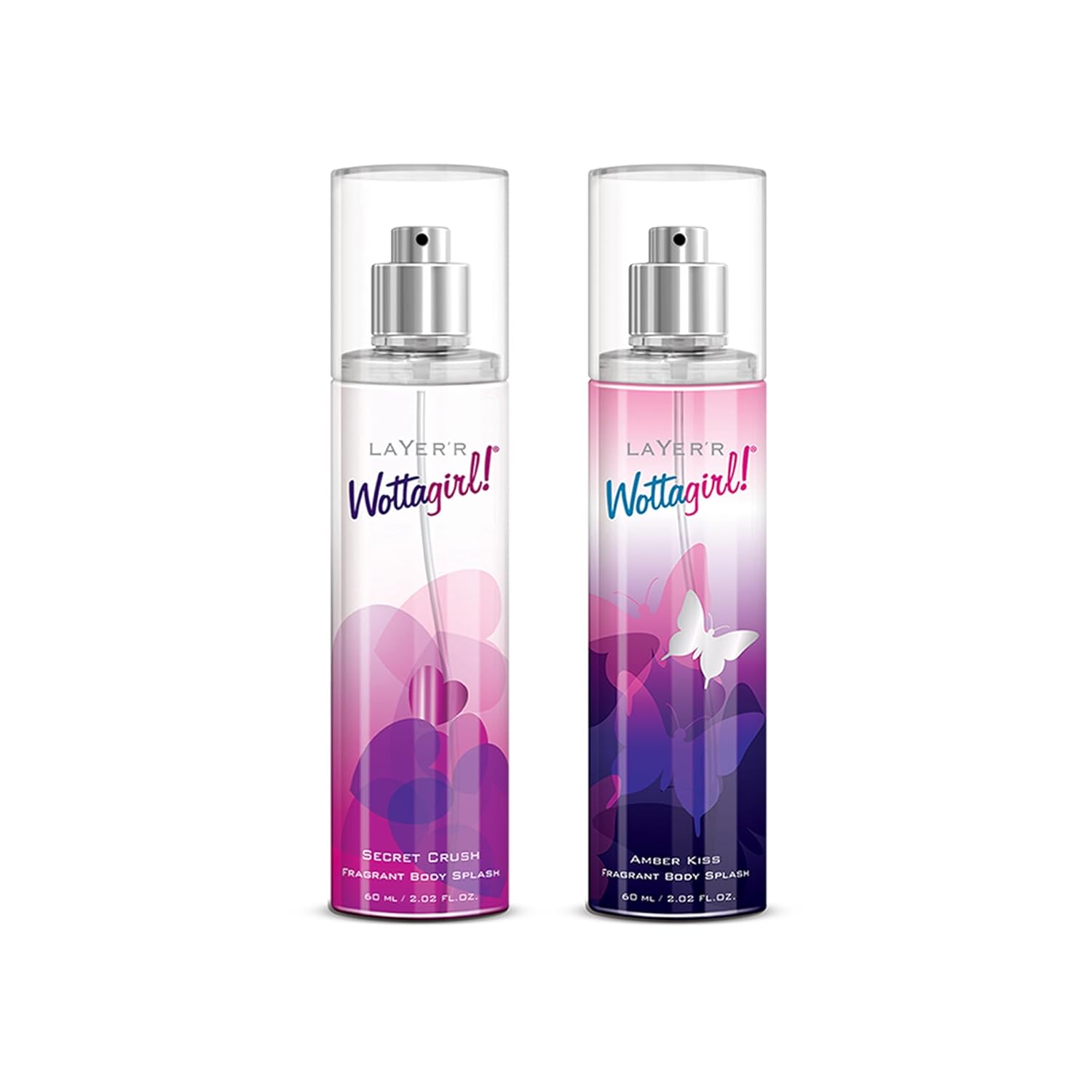 Wottagirl Secret Crush & Amber Kiss Body Splash Combo | Body Mist for Women | Long-Lasting Fruity, Floral & Musk Fragrance Duo | 60ml x 2