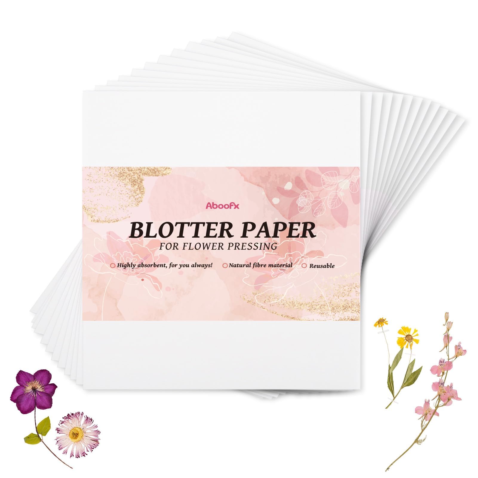 Aboofx 26 Sheets Blotting Paper for Flower Press, 9 x 9 inch Highly Absorbent and Reusable Blotter Papers for Flower Pressing, Flower Press Paper