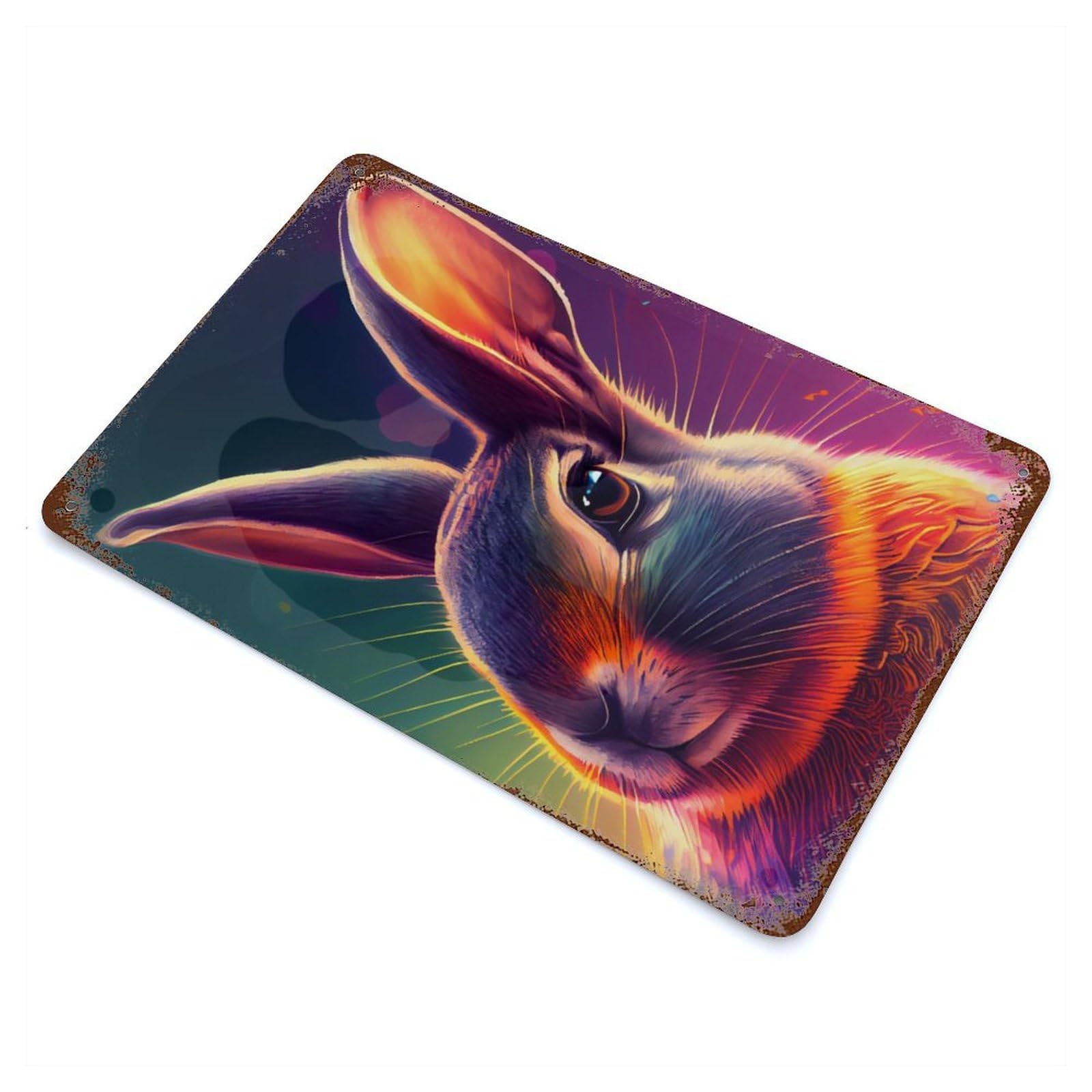 Rabbit Colorful Vintage Wall Sign 11.8"x7.9", Rust Effect Metal Decor for Living Room, Hallway And Home Decor