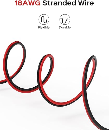 Miniatura 3 de JACKYLED 2 cables 18AWG 2 conductores Cable eléctrico 10M32.8 pies, cable flexible calibre 18 para tiras LED, cable eléctrico 12V24V CC, cable 182