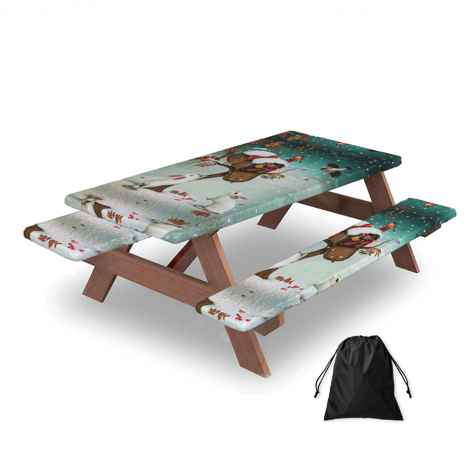 Housse de table de pique-nique élastique, nappe de camping Noël extérieur