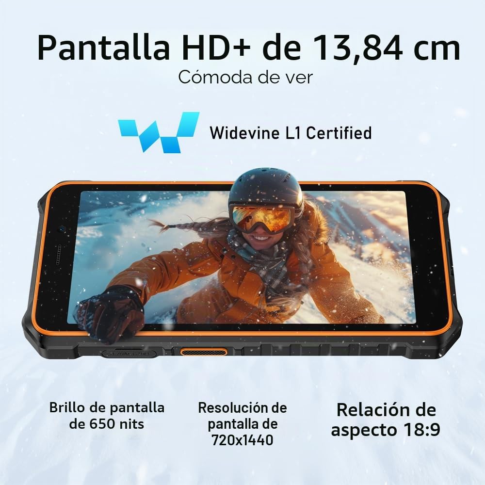 RugKing 2 Pro Móvil Irrompible Android 15, 4G Móvil Indestructible con IA, 8GB+128GB/2TB, 5.45" HD+, 13MP+5MP, 4550mAh, Smartphone Impermeable IP68, 4G Doble SIM/5G WiFi/NFC/OTG/GPS/FM,Naranja