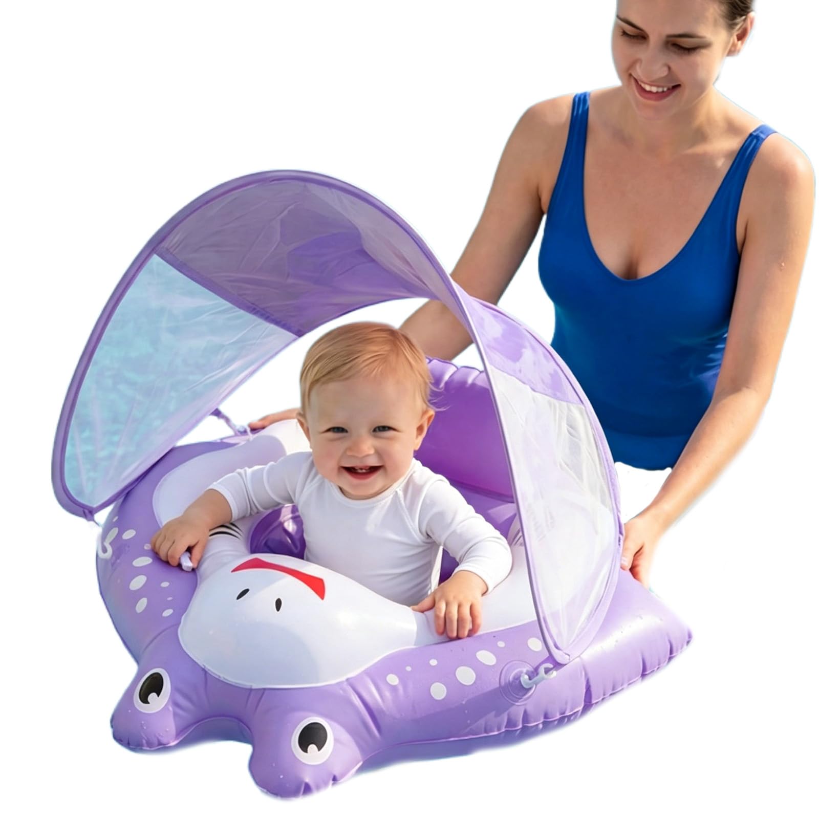 Anatra Gonfiabile per Piscina Bambini Galleggiante con Baldacchino e Coda Antiribaltamento, Allenamento Nuoto, Sedile Gioco d'Acqua (Viola M)