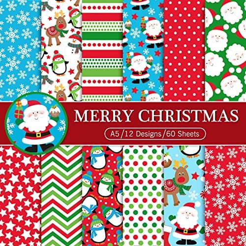 Whaline 60 Sheets Christmas Stationery Paper - 4 Festive Designs, Red & Green, 8.5 X 11 Inch, Double-Sided