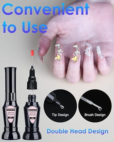 Miniatura 4 de Pegamento de diamantes de imitación para uñas, pegamento de uñas de precisión BORNBYME para diamantes de imitación, 0.3 onzas líquidas, pegamento de