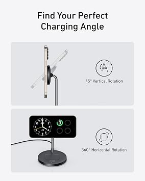 Anker MagGo 2-in-1 Wireless Charging Station, MagSafe Charger Compatible, Qi2 Certified 15W Wireless Stand, Apple Watch Charger for iPhone 16/15/14 Series, AirPods (No AC Adapter)