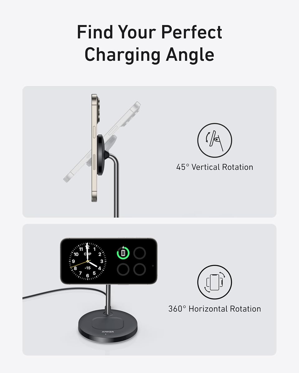 Anker MagGo 15 W ładowarka indukcyjna z MagSafe, 2 w 1 | bezprzewodowa ładowarka Qi2 do iPhone 17/16/15/14/13/12, AirPod