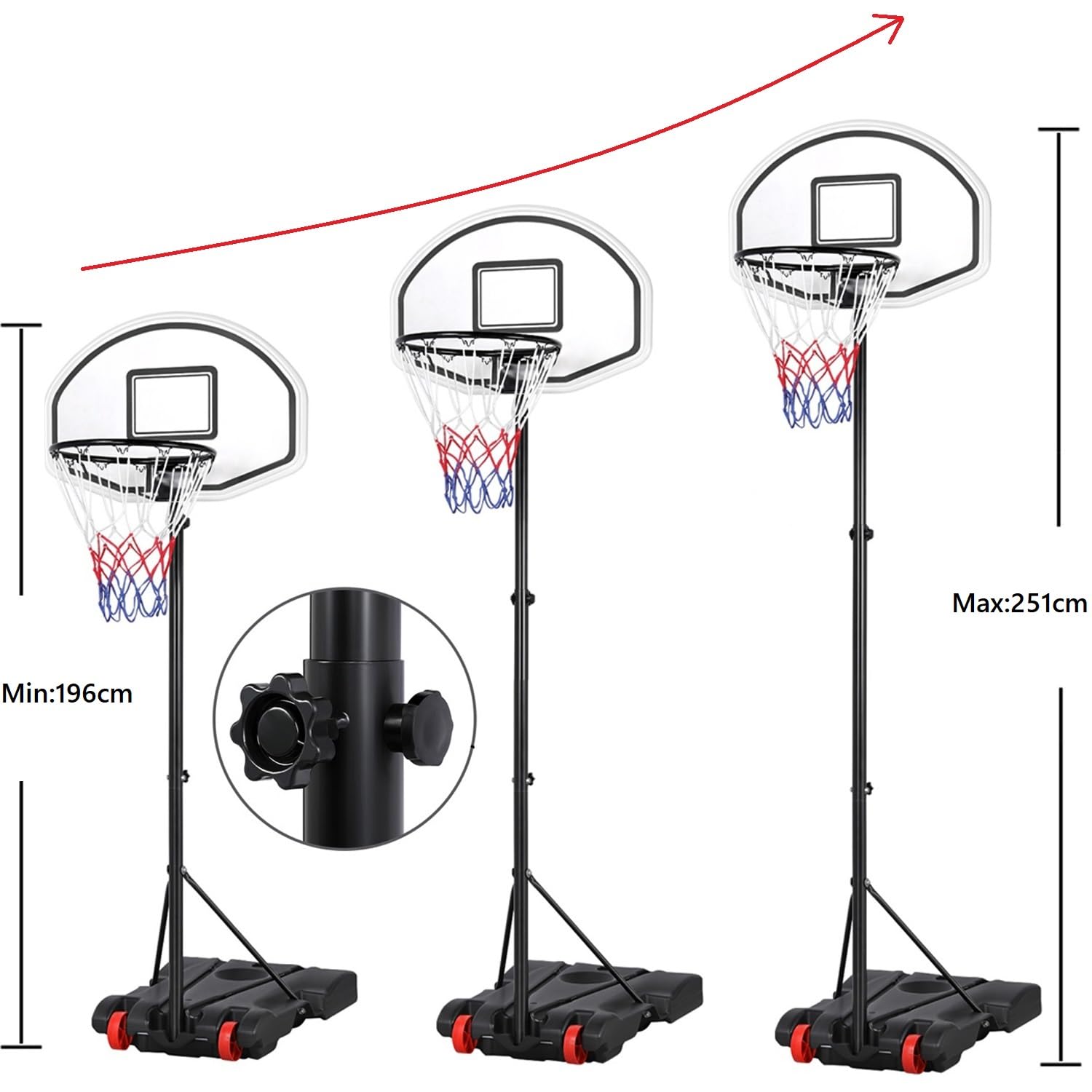 Yaheetech Basketballständer Basketballkorb mit Ständer Tragbar Korbanlage Outdoor Basketballanlage Höhenverstellbar von 159 bis 214 cm