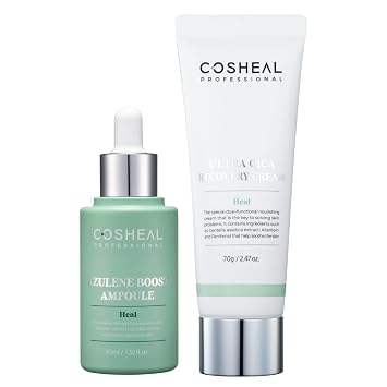 Sensitive Skin Calming Duo Azulene Ampoule & Cica Recovery Cream Set with Centella Asiatica, Guaiazulene & Panthenol Barrier Repair & Deep Hydration, Korean Skincare