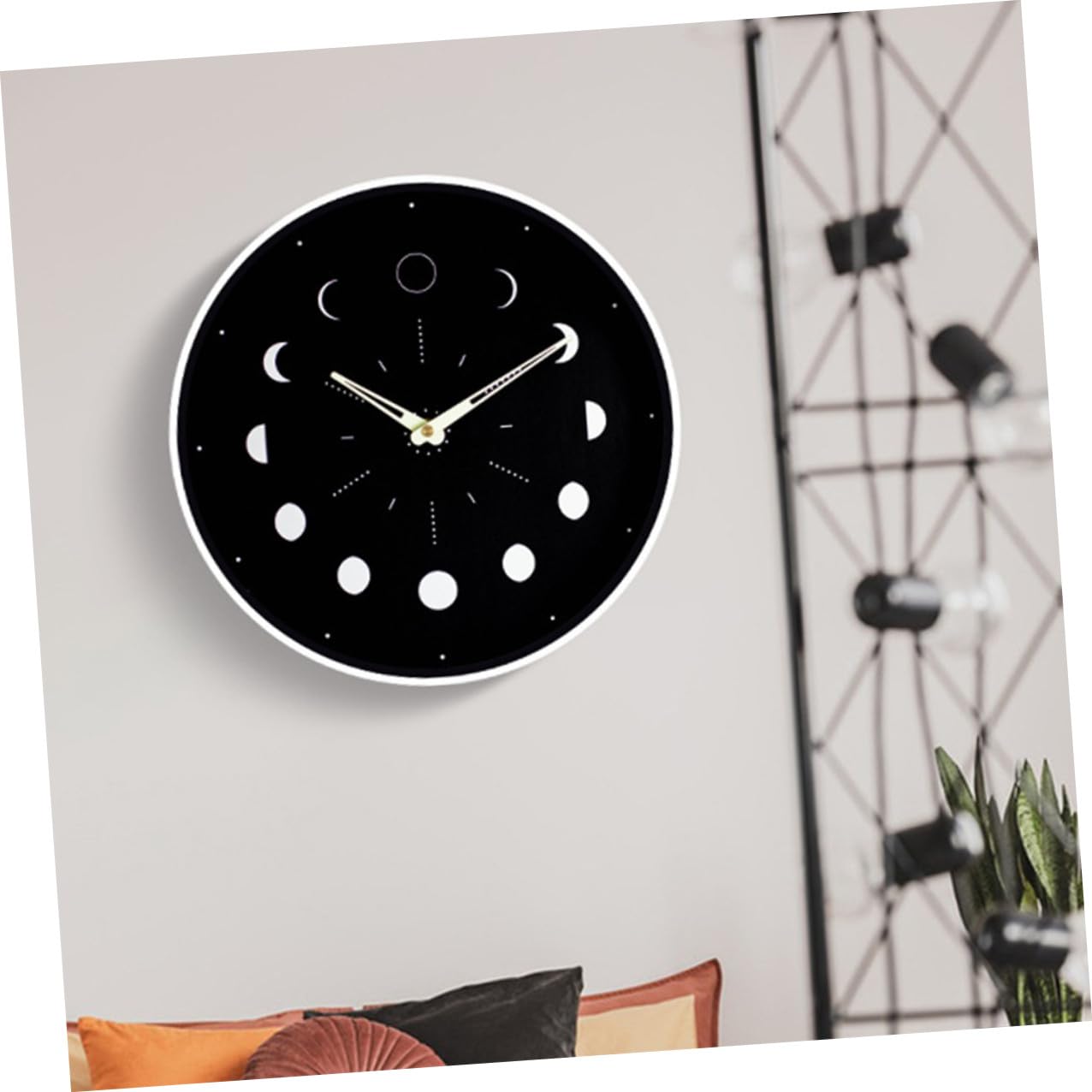 Lurrose Geräuschlose Runde Wanduhr mit Mondphasenanzeige für Schlafzimmer