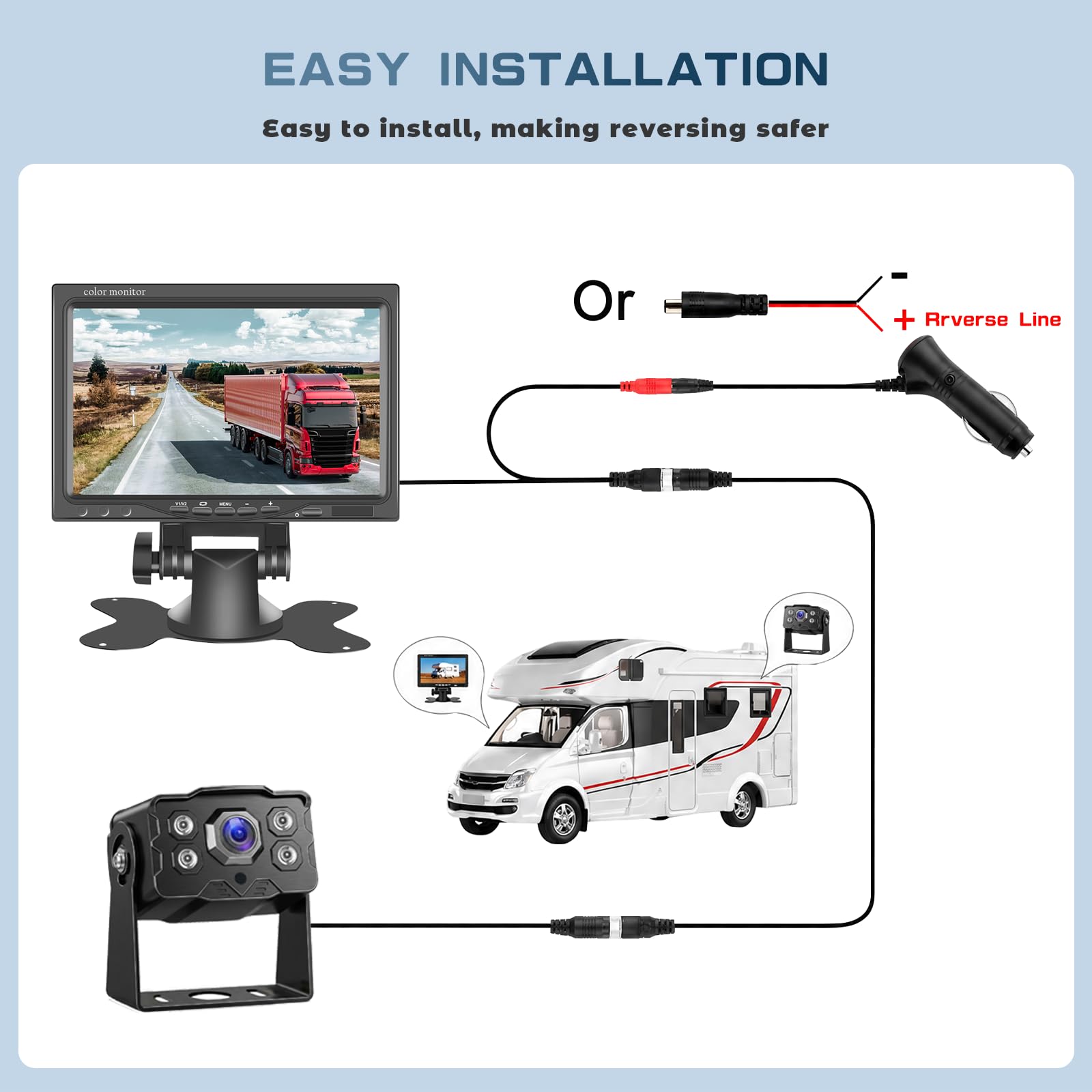 Hikity 1080P Kit De Cámara De Marcha Atrás 7“ IPS con Cámara Impermeable