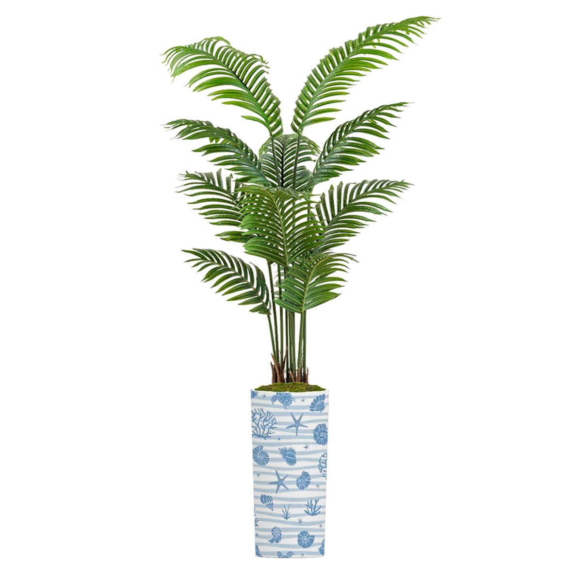 Artificial Palm Tree Indoor with Tall Planter Blue Seamless Pattern Underwater Life Objects Seashells Starfish Fake Floor Plant Potted Faux Tropical Palm Plant in Pot Home Decor Outdoor 5.5ft