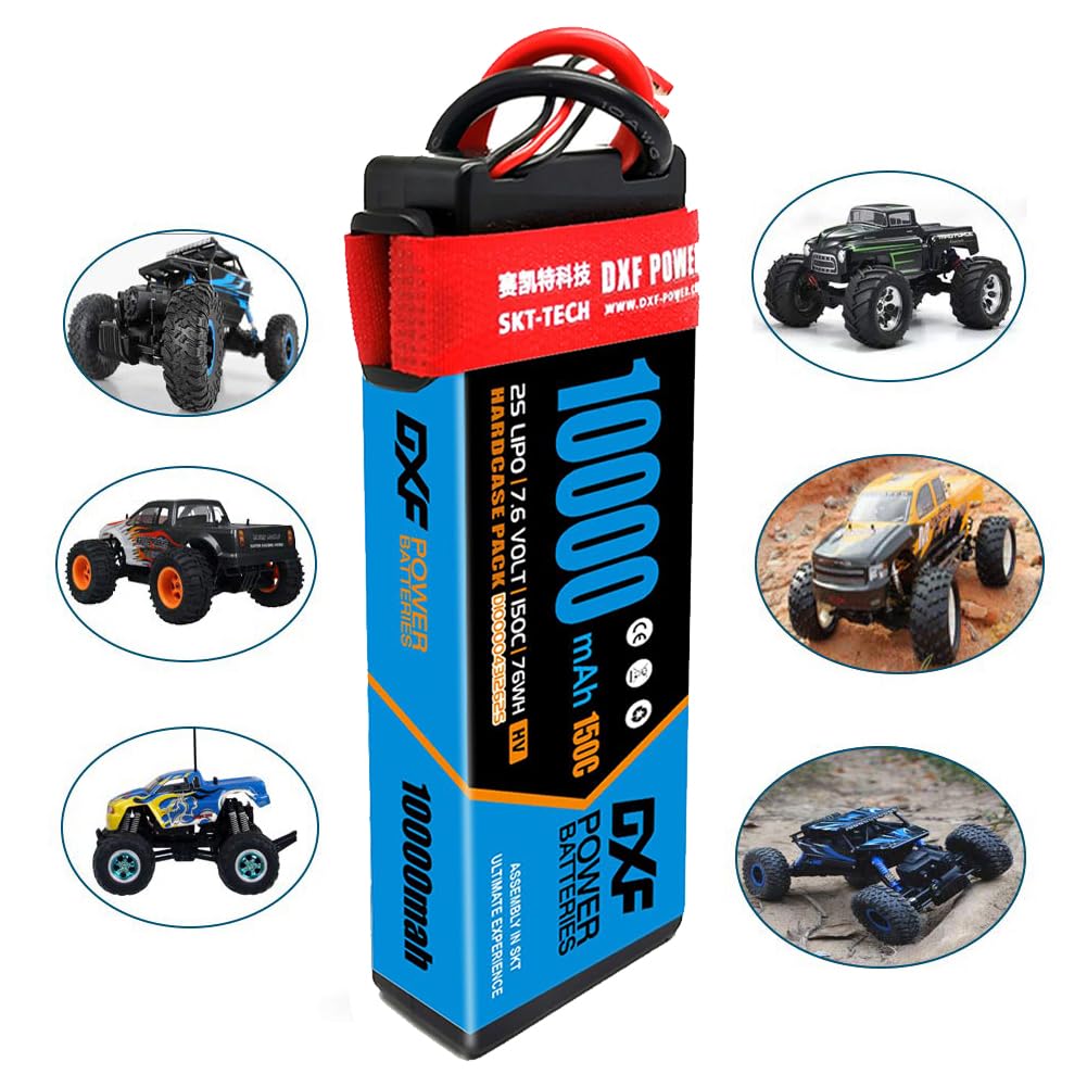 DXF 2s batteria lipo ad alte prestazioni - 2 confezioni lipo 2s 10000mAh Deans/T capacità, 150C di scarica per 1/8 & 1/10 Auto, Strada, Team associated, assiale e altro ancora - perfetta vestibilità e