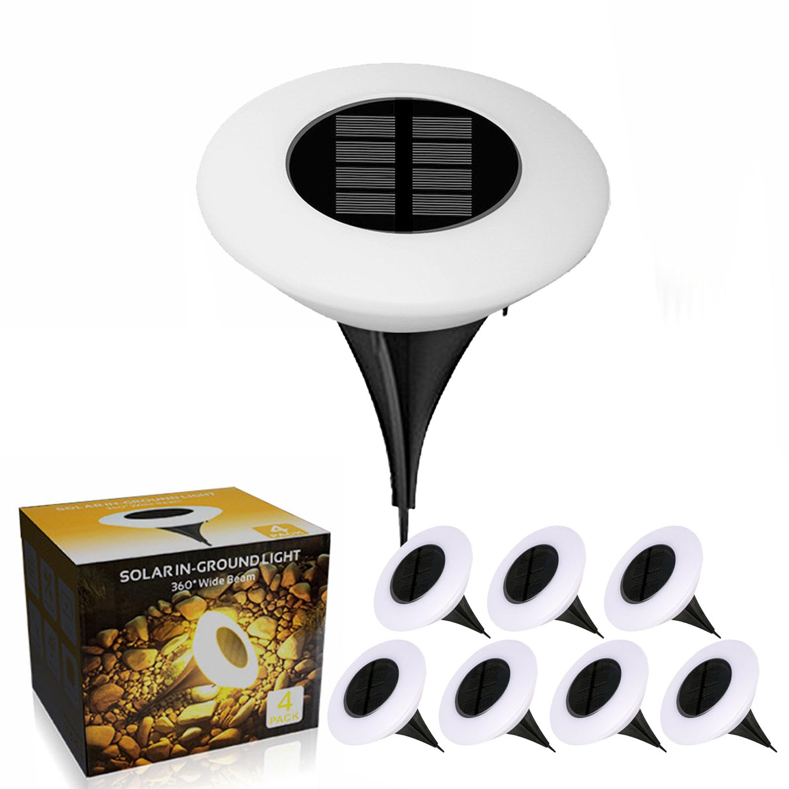 AUTOFigure Solar Ground Lights Outdoor, LED In Ground Step Lights, IP67 Waterproof Solar Powered Pathway Lights for Garden Stairs Lawn Yard, White light-8Pcs