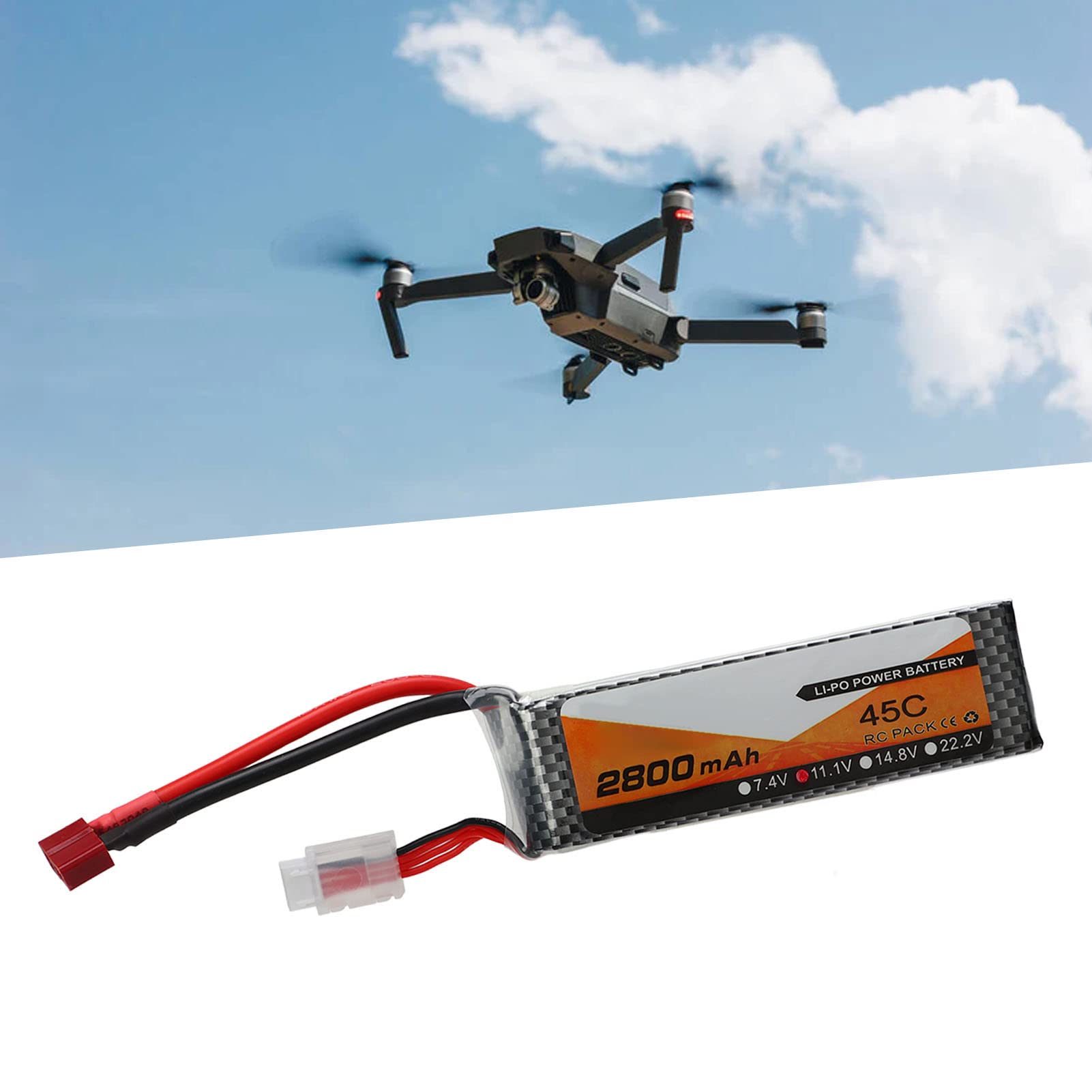 Batteria Lipo, 3S 11.1V 2800mAh 45C Batteria RC T Plug Custodia Rigida Batteria per RC Auto Aereo Drone Elicottero Barca