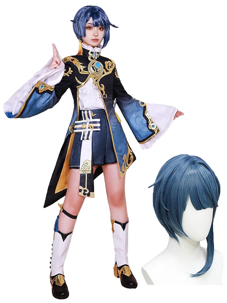 コスプレ　原神　行秋　衣装　ウィッグ 原神 行秋 コスプレウィッグ 耐熱 かつら 通販 ブルーアッシュ