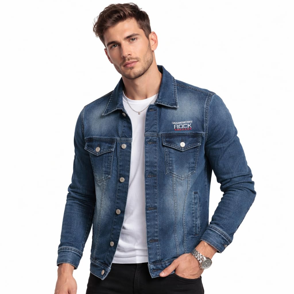 origin state Men’s Vintage Denim Jacket – Rugged Firewheel Embroidered Jean Jacket, Slim Fit Trucker Jacket for Men, Stylish Breathable Cotton Outerwear – Classic Blue-picture-31