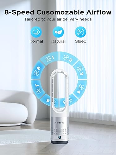 Miniatura 3 de Ventilador sin aspas para dormitorio, ventilador de torre de 22 pulgadas con control remoto, 8 velocidades, temporizador de 9 horas, oscilación de