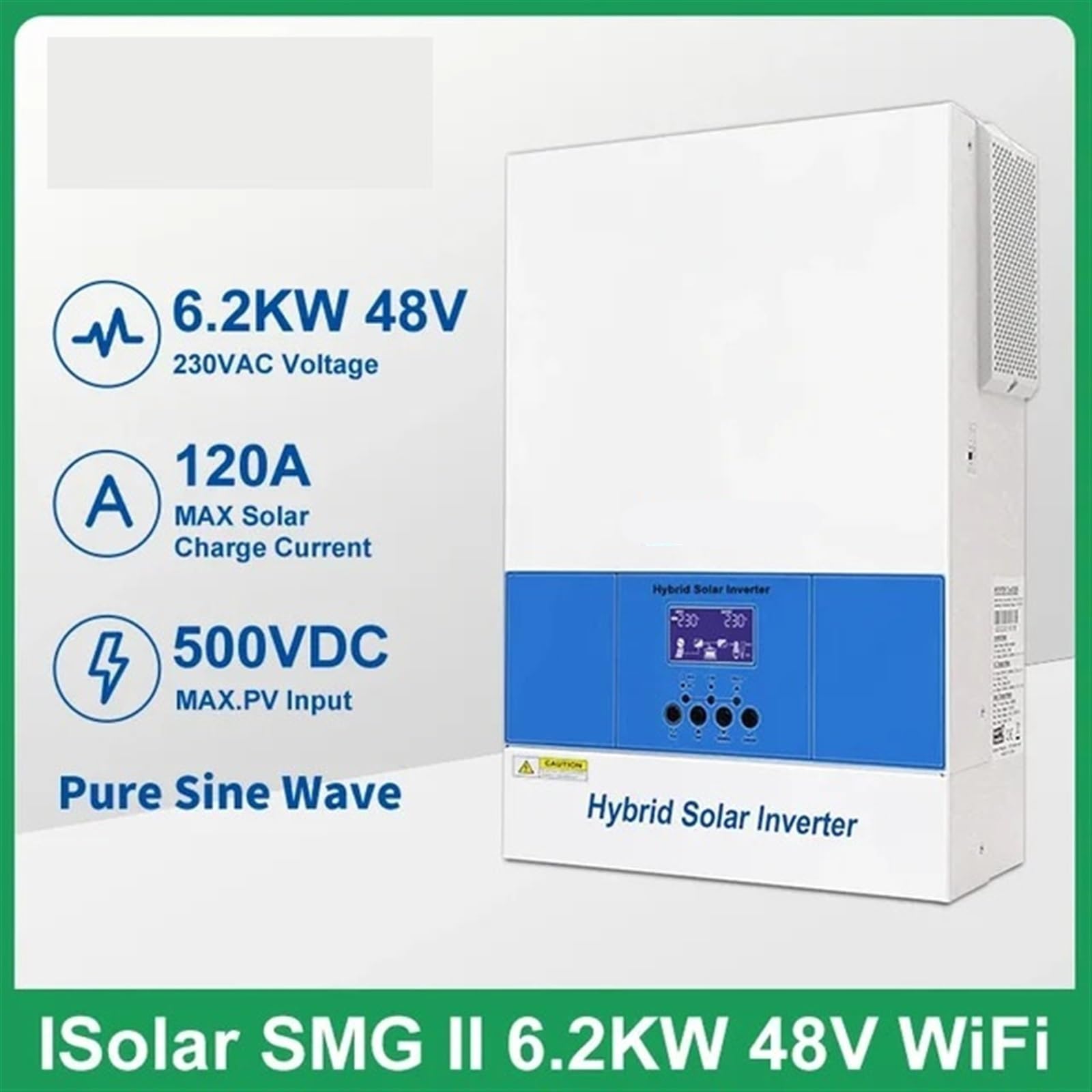 Inversor de Potencia, Inversor Solar híbrido de 6200 W, inversor Onda sinusoidal Pura, Controlador Carga MPPT 120 A, Entrada fotovoltaica 48 V, 500 con WiFi