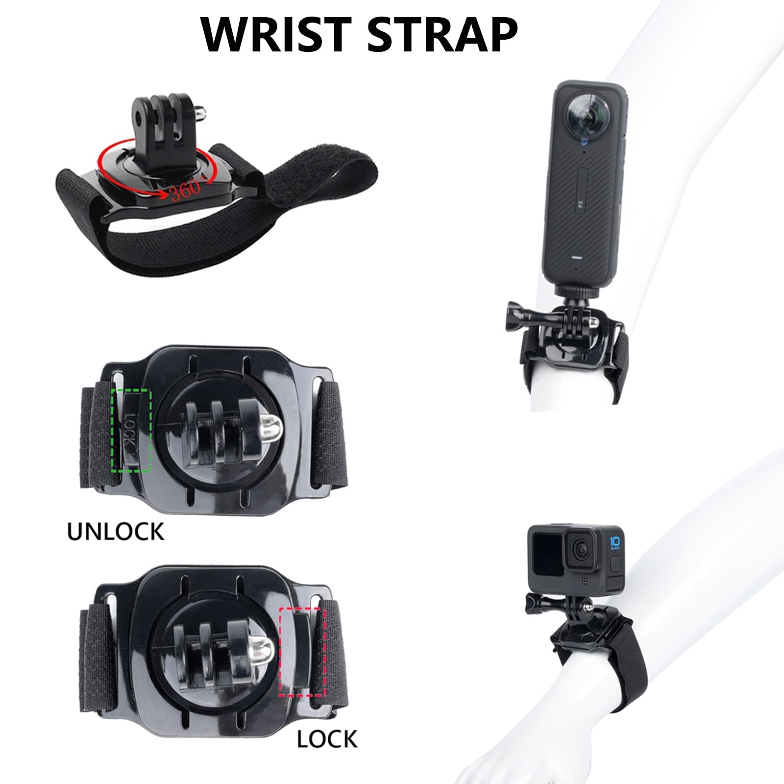 10 Piezas Accesorios Action Camera para Insta360 X5 X4 X3 Ace Pro,Soporte movil Pecho,Correa para la Cabeza y muñeca,Mochila Clip y Tapa de Lente de Silicona Compatible con GoPro Hero,Negro