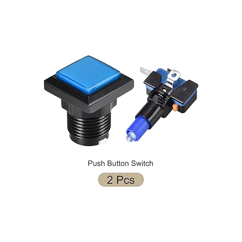 Miniatura 5 de Rebower Botones pulsadores cuadrados para juegos, luz LED azul con micro interruptores para juego de arcade -1.339 x 1.339 in12 V2 piezas