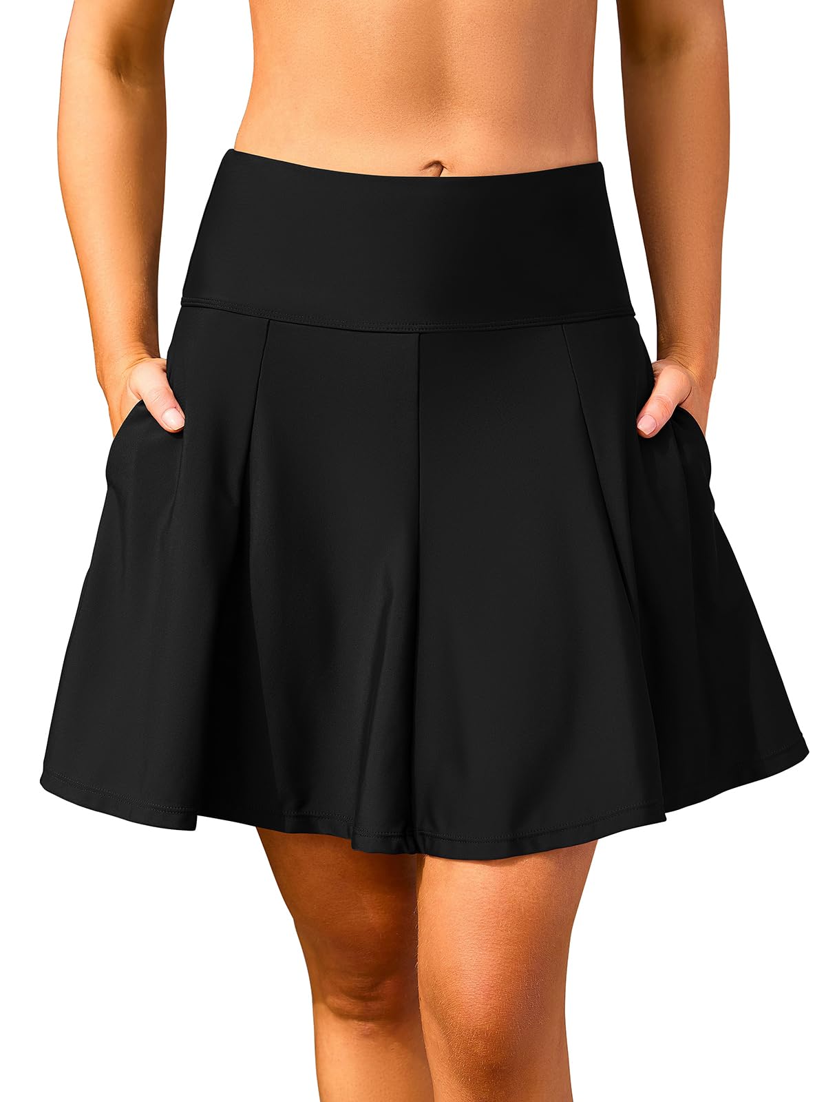 SHEKINI Jupes de bain pour femmes taille haute avec poches à fermeture éclair, contrôle du ventre, séchage rapide, bas de maillot de bain