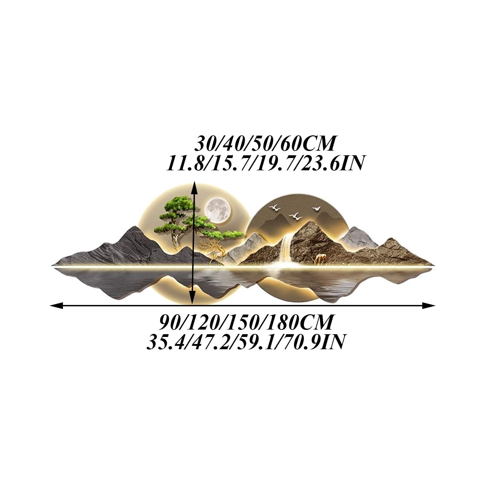Wandkunst mit warmweißem LED-Licht，3D-Wandkunst LED-Beleuchtung – moderne chinesische Landschaftsmotive，Dekorative LED-Wandleuchten für Wohnzimmer,Schlafzimmer und Büros(B,150*50cm/59.1*19.7in)