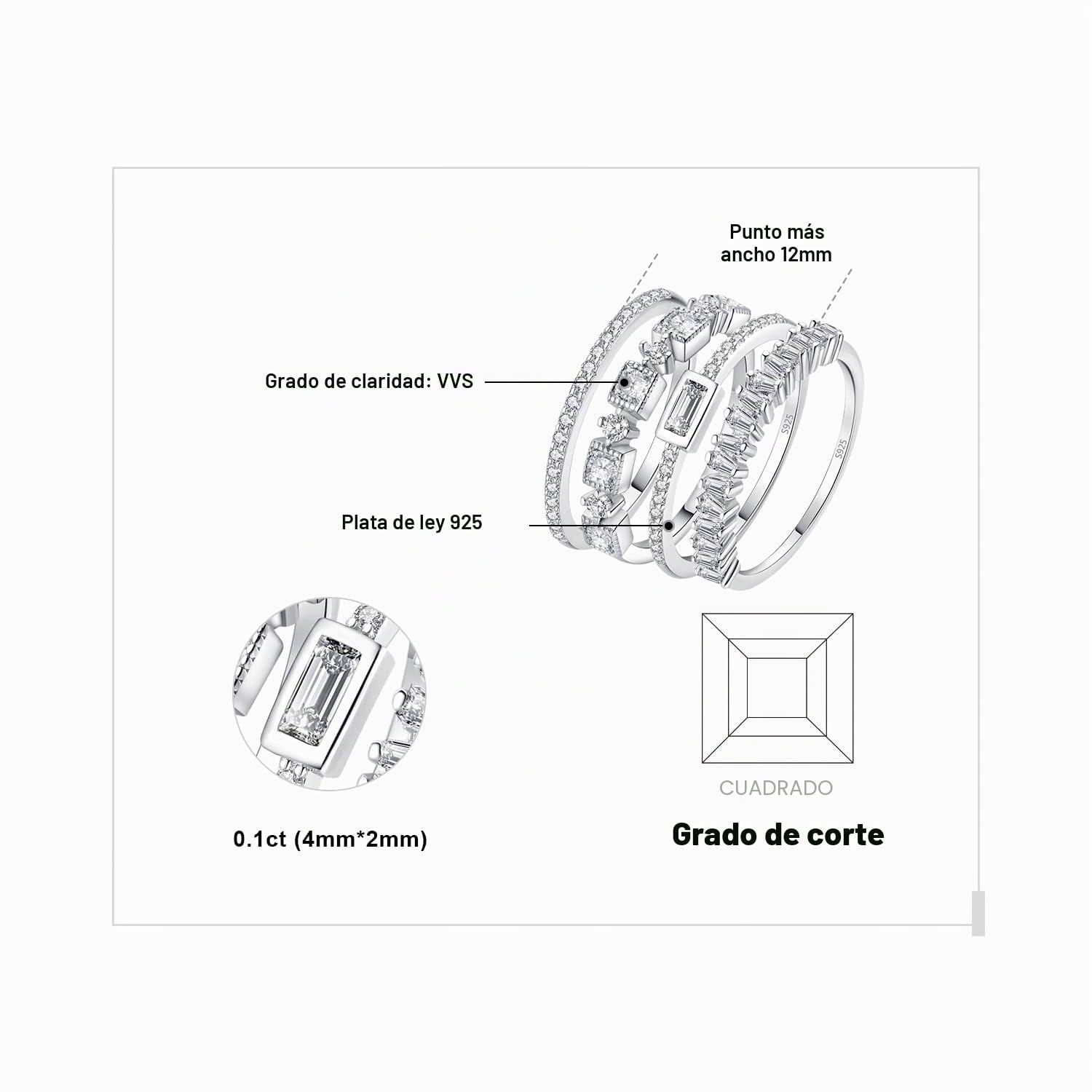 JewelryPalace 4Pcs Anillos Mujer Plata Oro 14k Oro Rosa, Banda de Boda Fino Apilable Circonitas, Anillos Niñas Media Eternidad, Anillo Promesa Clásico con Piedras, Conjunto Anillos Joyas de Mujer