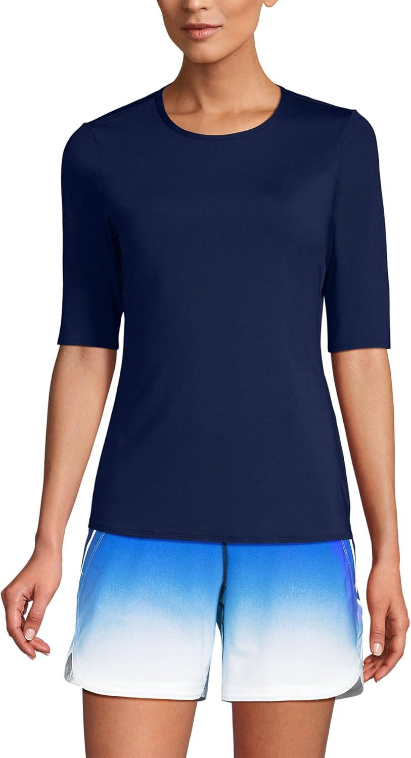 Lands' End Women's Sunshade UPF 50 Elbow Sleeve Relaxed Rash Guard