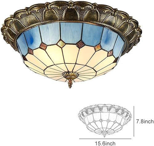 Miniatura 9 de HomeLava Tiffany - Lámpara de techo de 15.6 pulgadas de ancho x 7.8 pulgadas de alto, lámpara retro de vidrieras cerca de techo, lámpara de techo