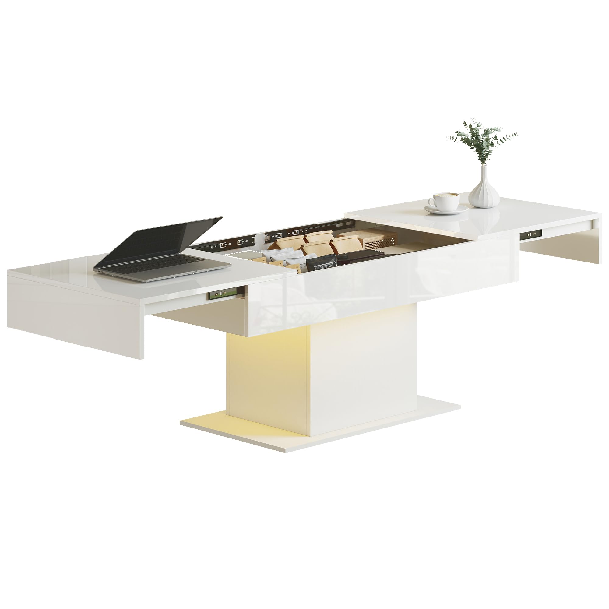 Homcom Extendable Coffee TableLiving Room Table With Led LightsWhite from B&Q