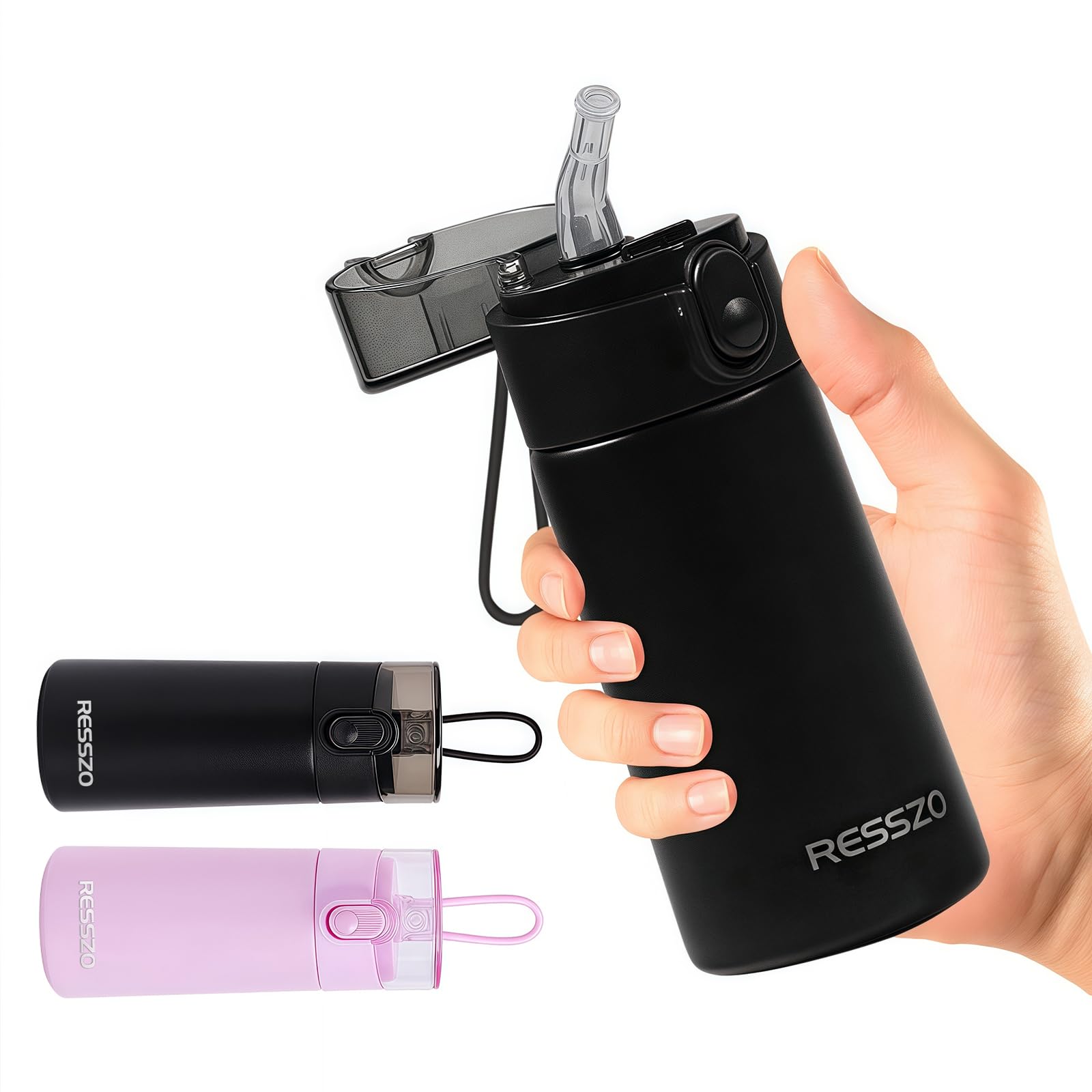 Resszo Small Water Bottle 150ml with Straw, Double Wall Vacuum Small Flask with One-Hand Open Design, 4-6 Hours Hot/Cold Retention and Portable for Coffee, Milk, or Any Beverage