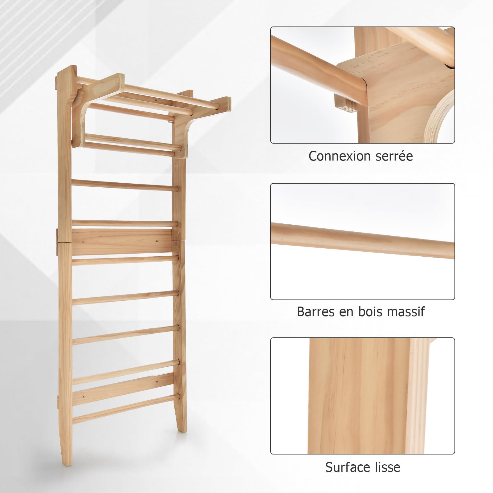 Échelle Suédoise Espalier en bois - Espalier Gym Fitness - pour enfants et adultes -Avec barre