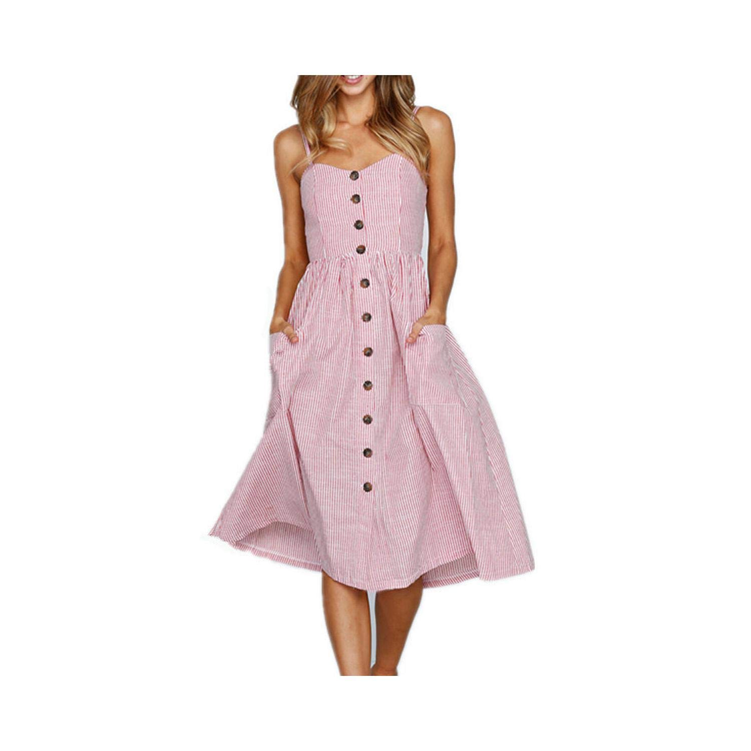 Vintage Casual Sundress Female Beach Dress Button Backless Polka Dot Striped Women Dress Summer 2020 Boho Sexy Floral Dress