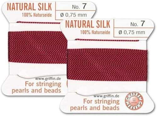 Griffin - Cordón de seda natural para cuentas y agujas, tamaño 7, color rojo granate