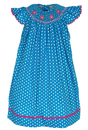 Carriage Boutique Polka Dot Flowers Bishop Dress Blue