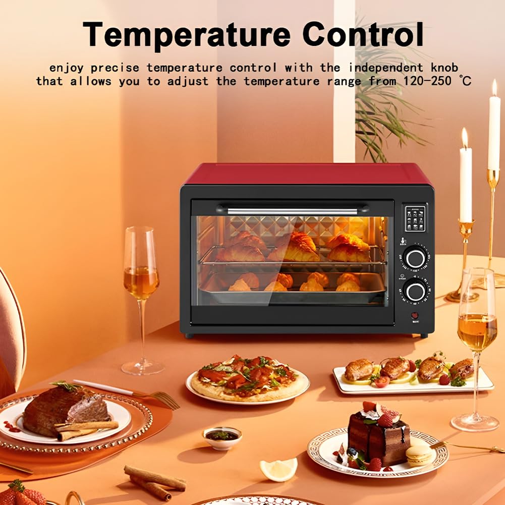 Mini piekarnik 48 l, elektryczny piekarnik do pizzy, domowy wypiekacz do chleba z blachą do pieczenia i rusztem, z timerem 30-minutowym i regulacją temperatury 70–230 ℃