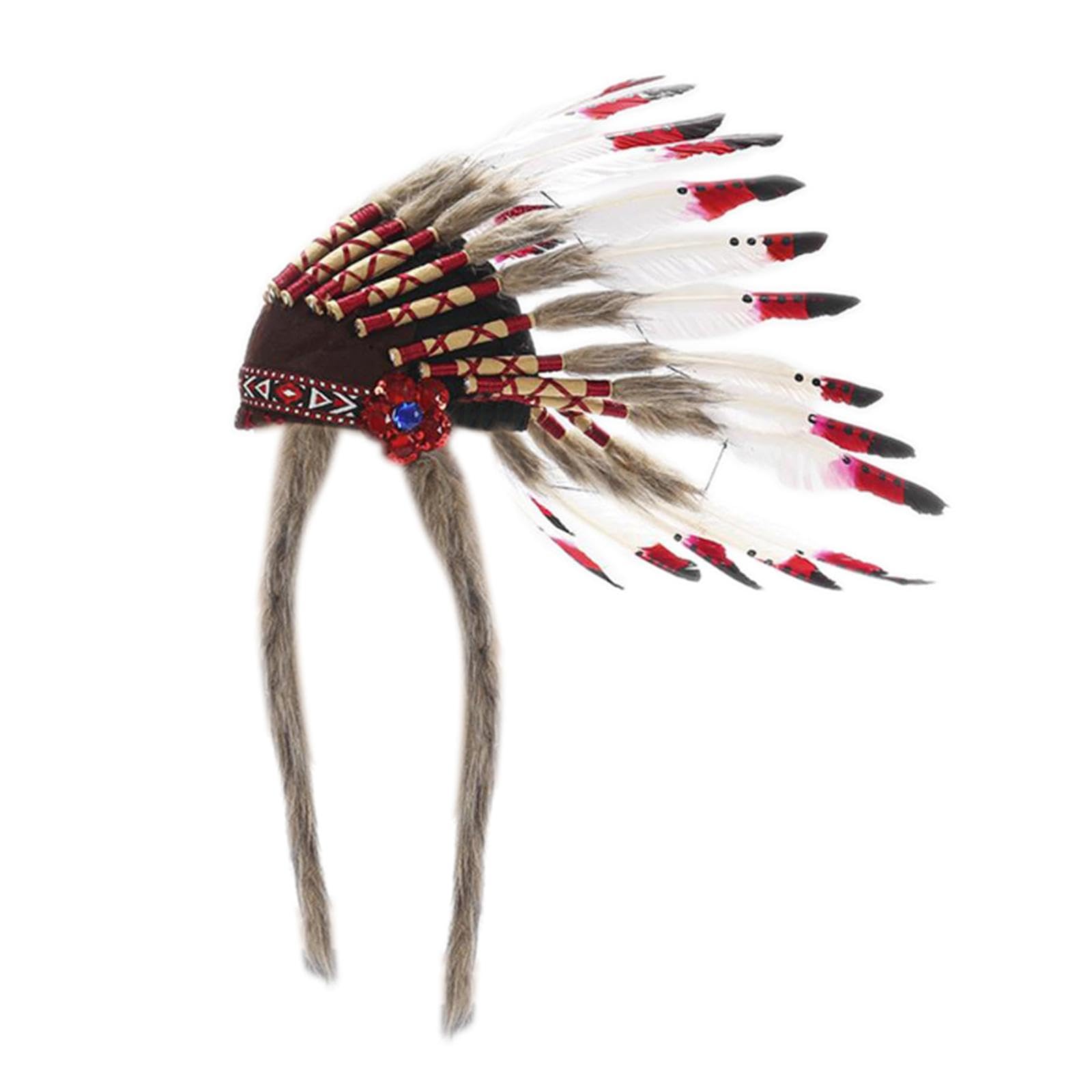 Baoblaze Indian Headdress Feather Headband Festival Headwear American Chief Indian Hat Hair Accessories for Holidays Carnivals Women Men Hat Fascinator,Medium,J