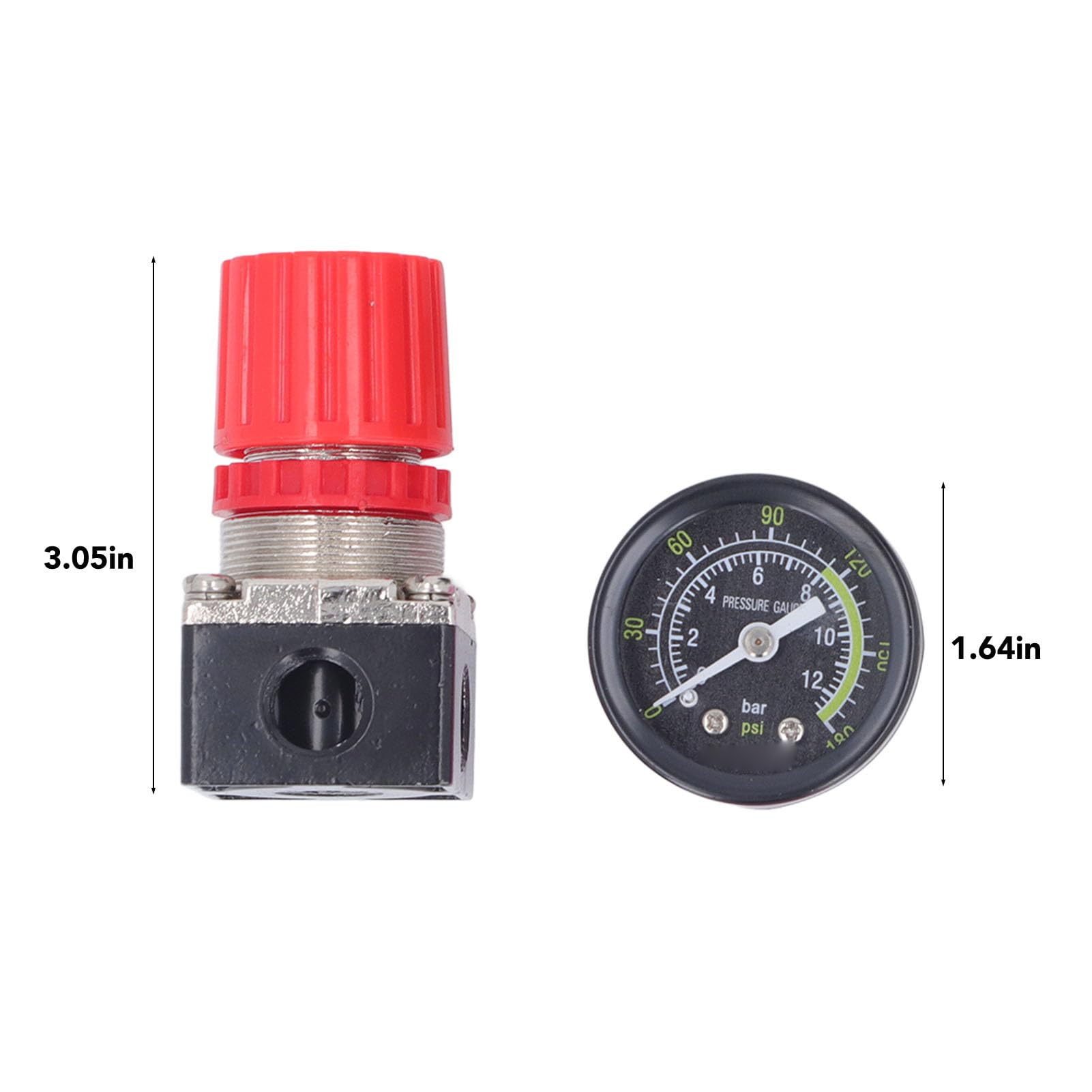 Marhynchus Régulateur du Compresseur D'air avec Jauge 0-180psi 4 Voies de Vanne pour Outils Pneumatiques avec Bouton de Réglage en Plastique (1/2 pouce)