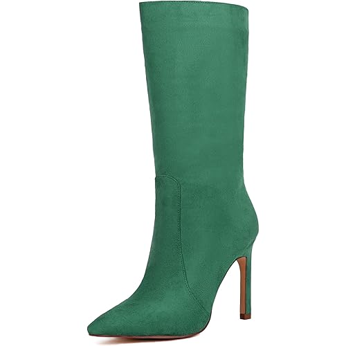 Reitoye Womens Pointed Toe Wide Calf Ankle Booties Stiletto Heel Mid Calf Short Boots