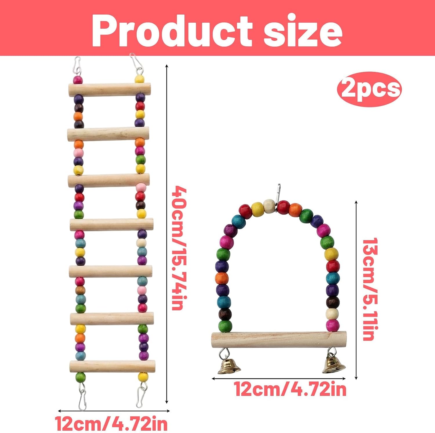 2 Pcs Bird Ladder Set, Bird Cage Ladder for Cage with 7 Steps Ladder and Small Swing, Parakeet Cage Accessories, Bird Climbing Ladder and Playground Accessories image 2